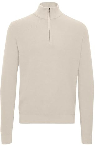 Blend BHCodford Herren Strickpullover Troyer Feinstrick Pullover mit Stehkragen und Rei√üverschluss, Color: Oyster Gray (141107), Size: Large