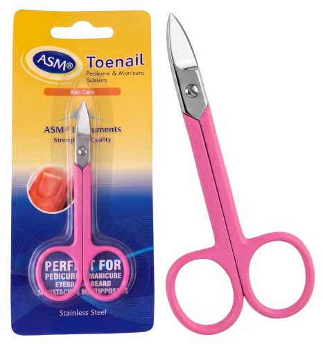ASM Toe Nail Scissors Ingrown Toenail Treatment - Heavy Duty Stainless Steel Beauty Cuticle Scissor for Fingernail Clippers & Eyebrow Scissors - Perfect Beauty Gifts for Women & Men (Pink)