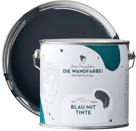 MissPompadour abwaschbare Wandfarbe Blau mit Tinte 2,5L - hohe Deckkraft & Ergiebigkeit - matte, scheuerbeständige Innenfarbe - geruchsarm, wasserbasiert, atmungsaktiv - Die Nützliche