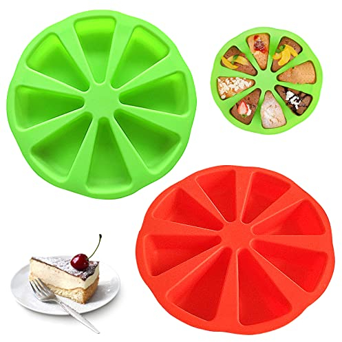 AMJKEJI 2 Stück Silikon Kuchenform Rund, Silikon Backform mit 8 Dreieckigen, Antihaft Silikon Tortenform Wiederverwendbare Backform für Kuchen, Brot, Muffins(Grün,Rot)