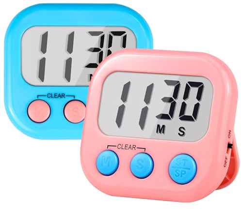 Timer for Kids Teachers Supplies Digital Kitchen Timers for Cooking Large Magnetic Classroom Timer 2Pack-Blue Pink