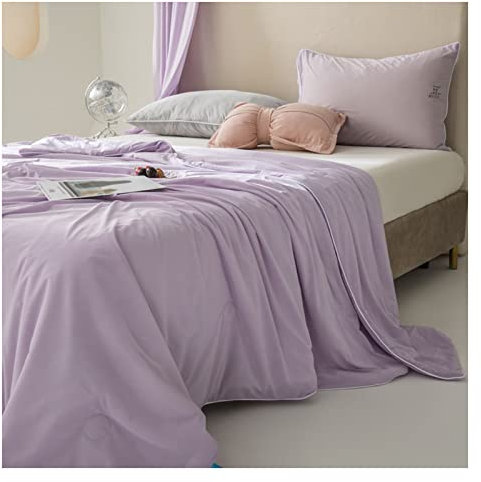 Edredón de seda para cama, edredón de seda fresca de verano, forro antibacteriano de algodón de seda, edredón delgado de verano para cama individual y doble, lavable para lavadora, lila y morado