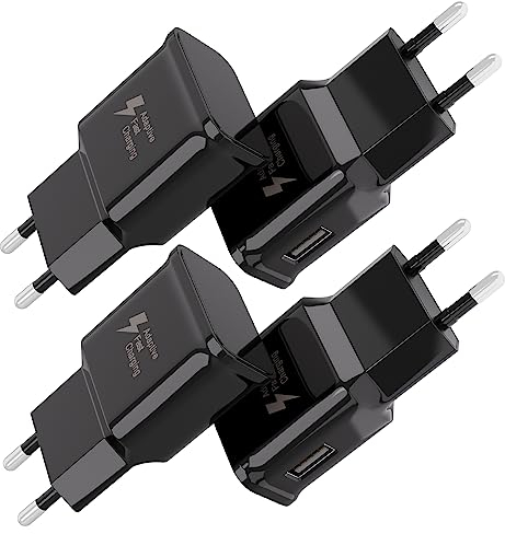 Cargador de Pared USB de Carga Rápida Adaptativa, 4-Pack de Adaptador de Enchufe de Carga USB Compatible con Samsung Galaxy S21 S20 S10 S9 S8 S7 Edge Plus, Note 8 9 10 +, A03 A13 A32 A53 A54, iPhone