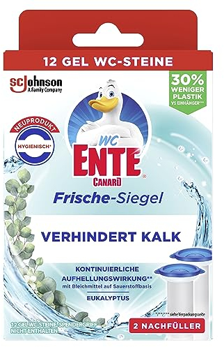 WC-Ente Frische-Siegel Nachfüller, körbchenloser WC-Reiniger, WC Duft, Eukalyptus, 4 x 2 Nachfüller (8 Stück)