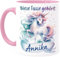 Tassenliebling® Einhorn Tasse personalisiert - Kindertasse mit Namen für Mädchen - Rosa - Einhorn Geschenke - Weihnachtstasse - Personalisierte Geschenke Kinder - Kinderbecher aus Keramik 330ml