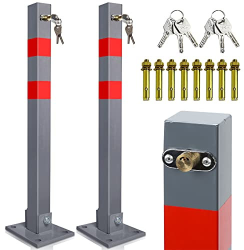 Ikodm 2X Barriera Parcheggio, Blocco parcheggio pieghevole con 6 chiavi, Dissuasore Parcheggio con strisce riflettenti, Robusto e stabile blocco parcheggio