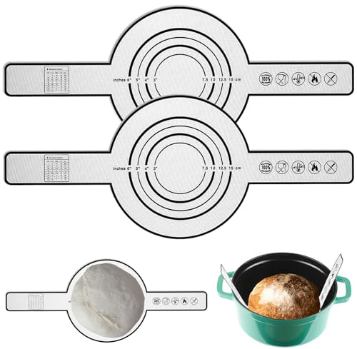 Silikon-Backmatte für Dutch Oven, 2 Stück Wiederverwendbare leicht zu reinigen Silikon-Brotbackmatte, Brotbackunterlage mit extra langen Griffen zum Umfüllen von Teig - Grau