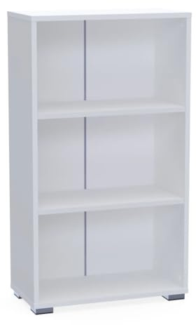Bracia Mebelek Regal Weiß 60 cm Breit - Bücherregal Holz – Büromöbel 60x30x106cm – Bücherschrank 3 Fächer – Büro Ordnerregal