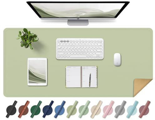 BLESWIN Leder-Schreibtischunterlage, Rutschfeste Große Mausunterlage, Computer- und Laptop-Matte, Schreibtisch-Schreibtischmatte für das Schreiben, Schreibtisch-Blotter-Pads Dekor (Matcha, 80x40CM)