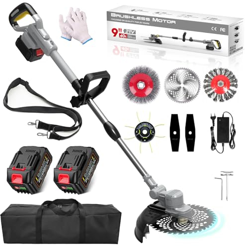 2025 Upgrade Akku Rasentrimmer, Freischneider Akku, Rasentrimmer akku Kompatibel mit Makita, freischneider mit unkrautbürste (Enthalten:750W Bürstenloser Motor,2X4.0Ah Akku,6 Klingentypen,Rucksack)