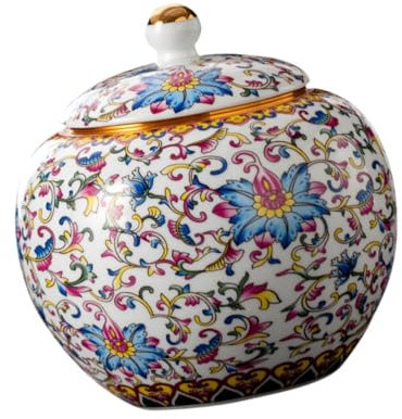 Porcelain Canister Tea Tin Tabletop Ornament with Lid for Home Decor Tea Storage Moisture Proofs Tank for Tea Salts Nuts Coffee