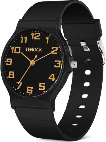 TENOCK Kids Analog Watch for Boys and Girls, 30M Water Resistant (3ATM), Sports Watch with Thin Dial & Soft Band, Easy to Read for Ages 5-15 – Perfect Birthday Christmas Gift for Kids (Light-Black)