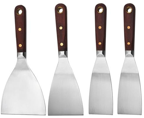 Cuchillo para rellenar, Juego de 4 espátulas de acero inoxidable, raspador de pintor con mango de madera y orificio for colgar, espátula for papel tapiz, herramienta for pintores ,Herramienta para rel