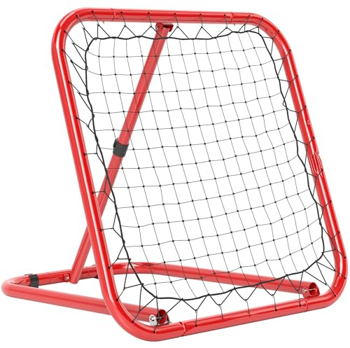 HOMCOM Reboteador para fútbol, reboteador de fútbol Plegable 63 x 63 cm Portería de fútbol Ajustable para béisbol Baloncesto, Metal, Rojo