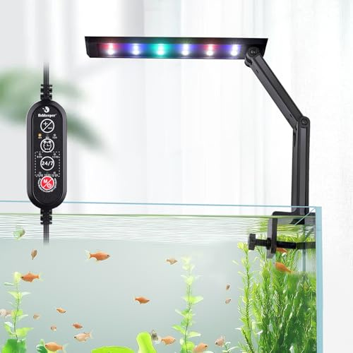 fishkeeper Kleine Aquarium Lampe, 24/7 Clip Aquarium Licht mit DIY & Timer, Einstellbare 10 Helligkeit, 360° Faltbar Aquarium Beleuchtung Led für Aquarien mit Rand, Mondlicht für Süß-/Meerwasser