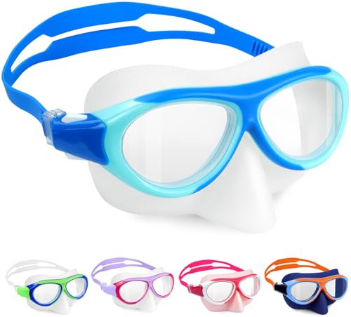 Vvinca Schwimmbrille für Kinder mit Nasenschutz und Antibeschlag-UV-Schutz, auslaufsicher für Kleinkinder und Kinder von 6–14 Jahren im Poolwasser