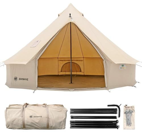 Canvas Bell Tent Yurt Tent 4 Seasons for Camping 100% Cotton Glamping Tents with Stove Jack, Family Camping Outdoor Hunting Party (5M- 16.4FT)