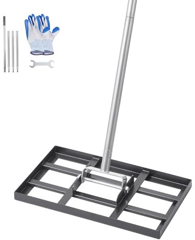 VEVOR Rastrillo Nivelador de Césped con Mango, Placa de Suelo de 254 x 430 mm, Nivelador de Suelo de Acero al Carbono Resistente a la Oxidación, 5 Alturas Ajustables, para Cancha de Golf, Patio