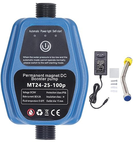 OVAQUIXI Bomba de Presión de Agua Automática Silenciosa para Hogar, 100W, 24V, 25L, IP56, con Enchufe Europeo, Ideal para Duchas, Tuberías y Sistemas Solares, Modelo MT24 25