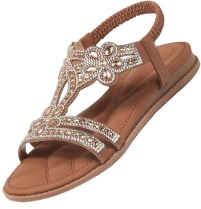 Damsandaler glitter dam strass sandaler elastiska slingbackskor. Tappar inte, lysande prinsessa eller så kommer dessa skor att vara dimma. Skodon bohemisk strandsko glänsande platt botten sandal