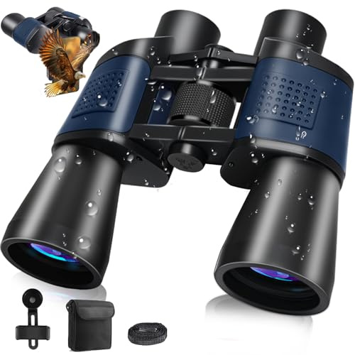 Ferngläser für Erwachsene 20x50 HD Hohe Vergrößerung Wasserdicht Ferngläser mit Großes Sichtfeld Feldstecher mit Smartphone Adapter,BAK4 Prism FMC Objektiv für Vogelbeobachtung,Sport,Wandern,Reisen