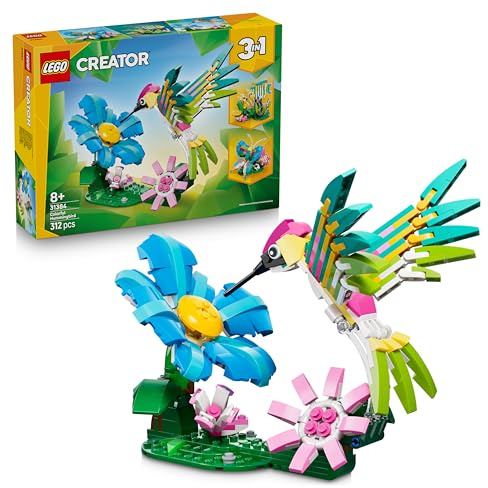 LEGO Creator 3in1 Wild Animals: Colourful Hummingbird - Bird Toy Transforms into a Butterfly or Fish Figure - DIY Room Decor Idea - Creative Gift for 8+ Year Old Girls & Boys - 31384