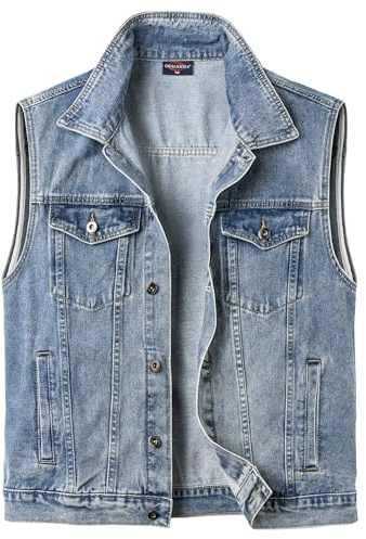 Oralidera Chalecos Vaquera para Hombre Biker Chaleco Tejano Moto Chaqueta Vaquera Sin Mangas, Azul, L