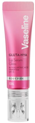 Vaseline Gluta-Hya Rosy Pink Lipgloss, siero per la cura delle labbra con acido ialuronico e tecnologia GlutaGlow, colorato, rimpolpante e protettivo con SPF 15, (Rosy Pink - 1 x 10ml)