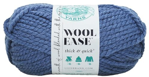 Lion Brand Yarn Wool-Ease Thick & Quick Yarn, Soft and Bulky Yarn for Knitting, Crocheting, and Crafting, 1 Skein, Denim