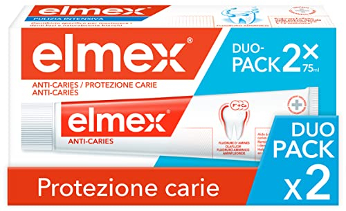 elmex Dentifrice Protection Carie, Reminiralise et Protège efficacement les dents des caries, Dentifrice Anticarie avec Fluorure aminique, 2 x 75 ml