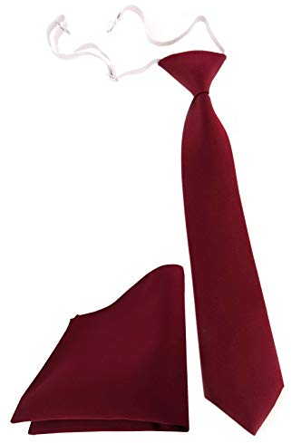 TigerTie Kleinkinder Kinderkrawatte + Einstecktuch in bordeaux weinrot einfarbig Uni - vorgebunden mit Gummizug