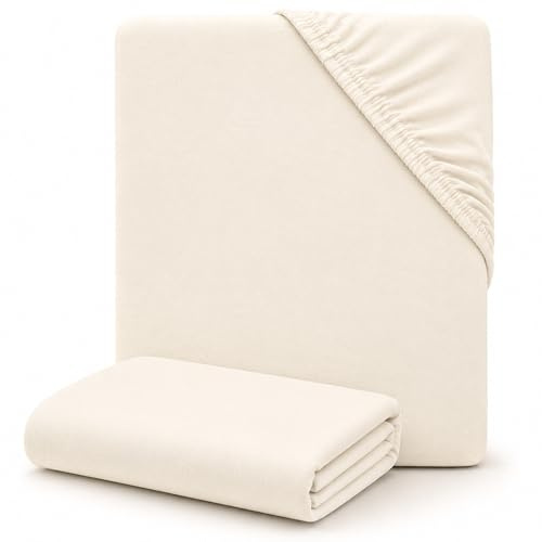 Dudu N Girlie Jersey Cotton Fitted Cot Sheets, 60x120cm, Cream, 2 Pack
