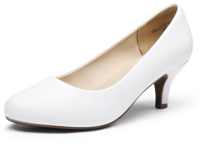 DREAM PAIRS Women's Comfortable Kitten Heels Pumps,White/Pu,6