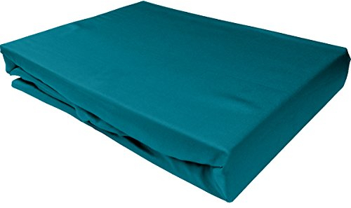 Bettwaesche-mit-Stil Mako Satin Spannbettlaken Spannlaken Spannbetttuch (120 cm x 200 cm, Matratzenhöhe 12-20 cm, Petrol Blau)