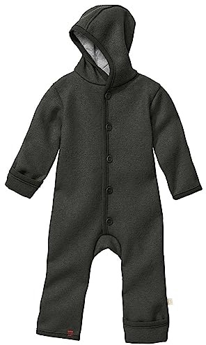 Disana WALK-OVERALL, 100% Bio-Merinowolle GOTS, IVN Best | mit Umklappbündchen | Newborn Baby Kleinkind Kind Unisex | Made in Germany | Anthrazit Gr. 74-80