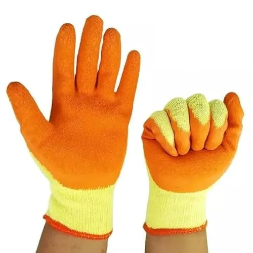 A406 12 Pair Orange Latex Coated Gloves Rubber Work gloves for Builders Gardening Scaffolding work safety gloves (X-Large/9)
