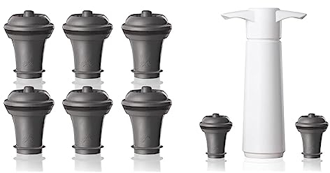 Vacu Vin 09812606 Appareil pour Retirer L'Air d'un Bouteille Ouverte Blanc & 6 pièces-Bouchons pour Pompe Vide-Gris