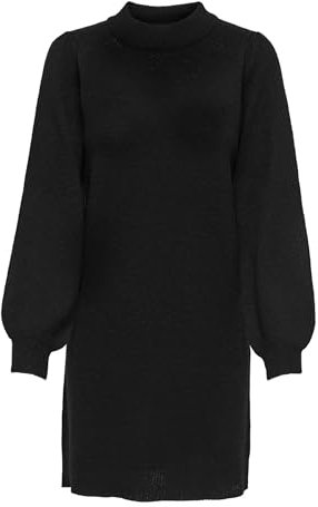 JDY Damen kurzes Strickkleid JDYRue High Neck Langarmkleid mit Stehkragen 15238237 Black S
