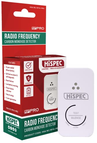 Hispec Carbon Monoxide CO Detector Alarm 10 Year Sealed Battery Powered Interlinked Radio Frequency Fast Fix: 5 Year Guarantee: 2022 Scottish Government Regulation Compliant, White (HSA/BC/RF10-PRO)