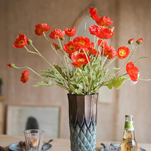 DUYONE Künstliche Mohnblumen-Seide, 6 Stiele, für Heimdekoration, Hochzeitsstrauß, Kunstblumen-Mittelstück, künstliche Pflanzen, Korallenblumen-Arrangement, Seidenblumen zur Dekoration (Tief orange)