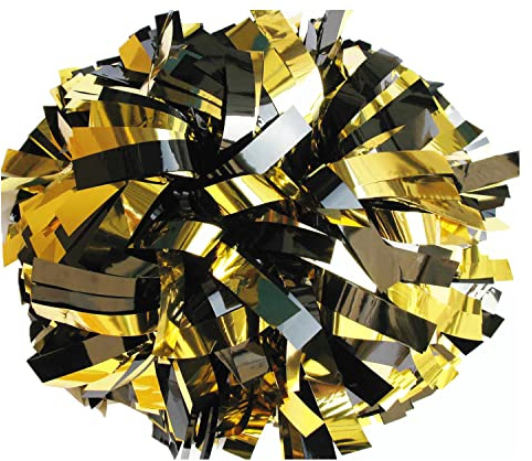 GUIFIER 1 par Pompones de Cheerleading y animación metálicos de 6 Pulgadas con Mango de bastón, Pompones Cheerleader de Animadora Brillantes, Pompones de Animadora para niñas y niños (Negro y Dorado)
