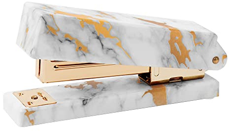 Marble Gold Desk Stapler Heavy Duty Desktop Manual Staplers Spring Powered Executive Stapler with Anti-Skid Mat for Home School Office Standard Staples Stapling Tool
