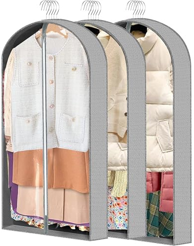 ZYKOYA 3 Pcs Garment Bags, 40 & 50 PEVA Moth-Proof Breathable Dust Cover, Hanging Clothes Covers with Bedroom, Suits, Padded Clothes, Shirts Prevent Dust