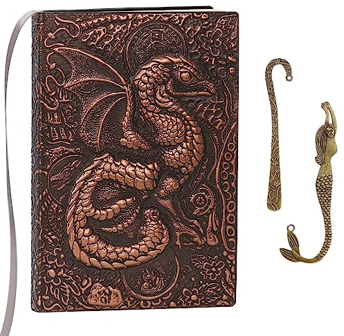 A.F.N.A.L Ofodrad dagbok – drakbrons 3D-präglat konstmönster inbunden tom anteckningsbok present, A5 skissbok med 2 bokmärken, 21 x 14,5 cm (100 ark, 200 sidor)