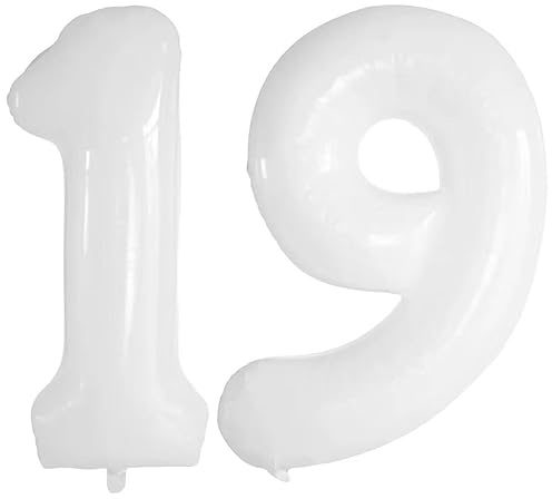 Vthoviwa 40 Pulgadas Globo Numero 19/91 Blanco, Globos 19/91 Cumpleaños Fiesta 0123456789,10-19,20-25,30,40,50,60,70,80,90, Número 19/91 Decoración Fiesta Del Aniversario Soporte Helio