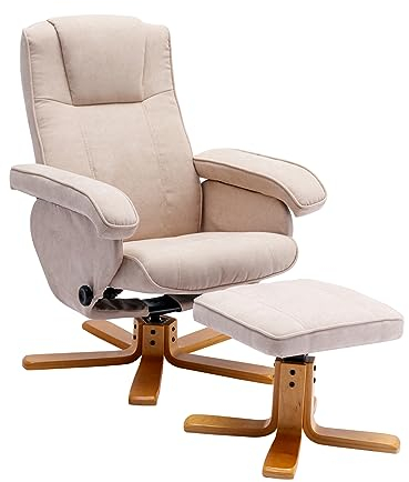 SVITA Charles Relaxsessel Hocker Sessel Beige Fernsehsessel Drehsessel Polyester Holz