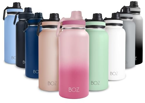 BOZ 1l Acero Inoxidable Y Botella, 1 Litro Botella Térmica orekóva Aislamiento Doble Pared, BPA Free Boca Ancho Termo Y Ro'ysã ha Haku, No Derrame Botella Isotérmica (Gradiente Rosa)