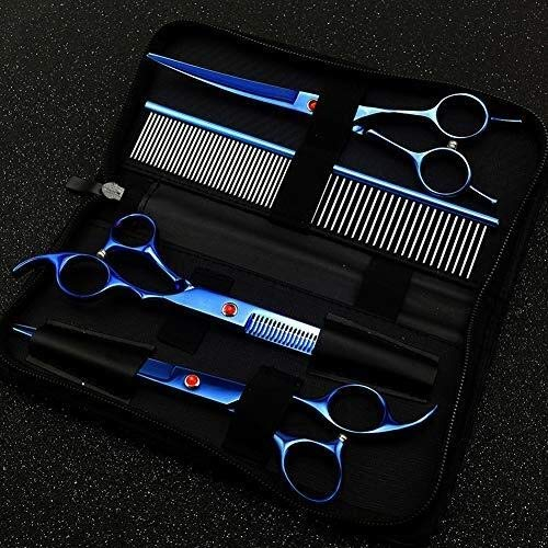 QUNINE Fellschere für Hunde und Katzen, 3 Sets, Fellschere für Hunde, professionelles Fellscheren-Set für Haustiere, geeignet für Zuhause, zum Schneiden von gebogenen Effilierscheren mit Fellkämmen
