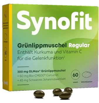 Synofit Grünlippmuschel Regular 60 Weichkapeln I 300 mg GLMax® Grünlippmuschel, Bio-Curcumin ur Erhaltung geschmeidiger Gelenke I Vitamin E & Johannisbeere I Für Diabetiker geeignet