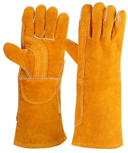 drado Long Leather BBQ Gloves/Stove Gloves/Welding Gloves High Heat & Fire Resistant Proof Leather Safety Work Gloves Used for Welding/Fireplace/Oven/Baking